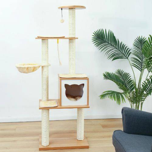 65.6" Cat Tree House Condo Cat’s Activity Center with Soft Perch Fully Wrapped Scratching Sisal Post TRENDYPET'S ZONE