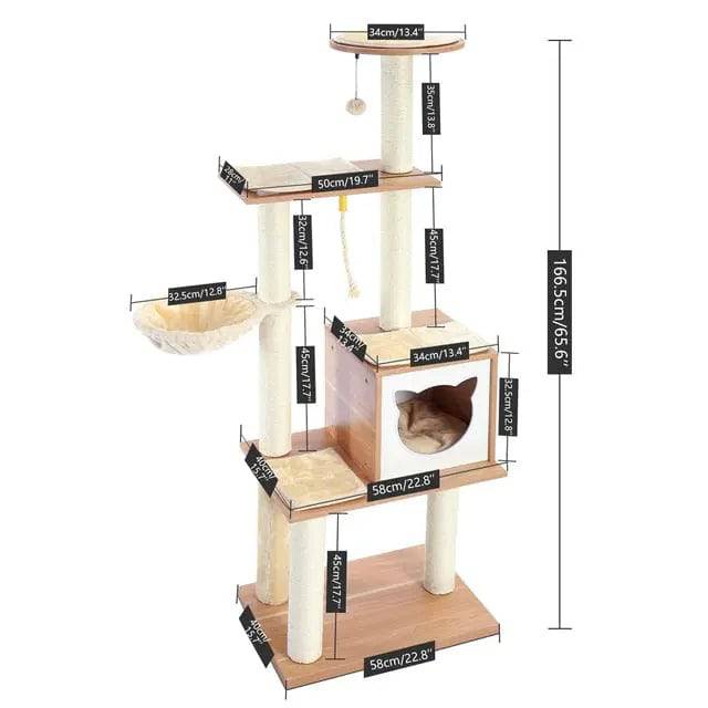 65.6" Cat Tree House Condo Cat’s Activity Center with Soft Perch Fully Wrapped Scratching Sisal Post TRENDYPET'S ZONE