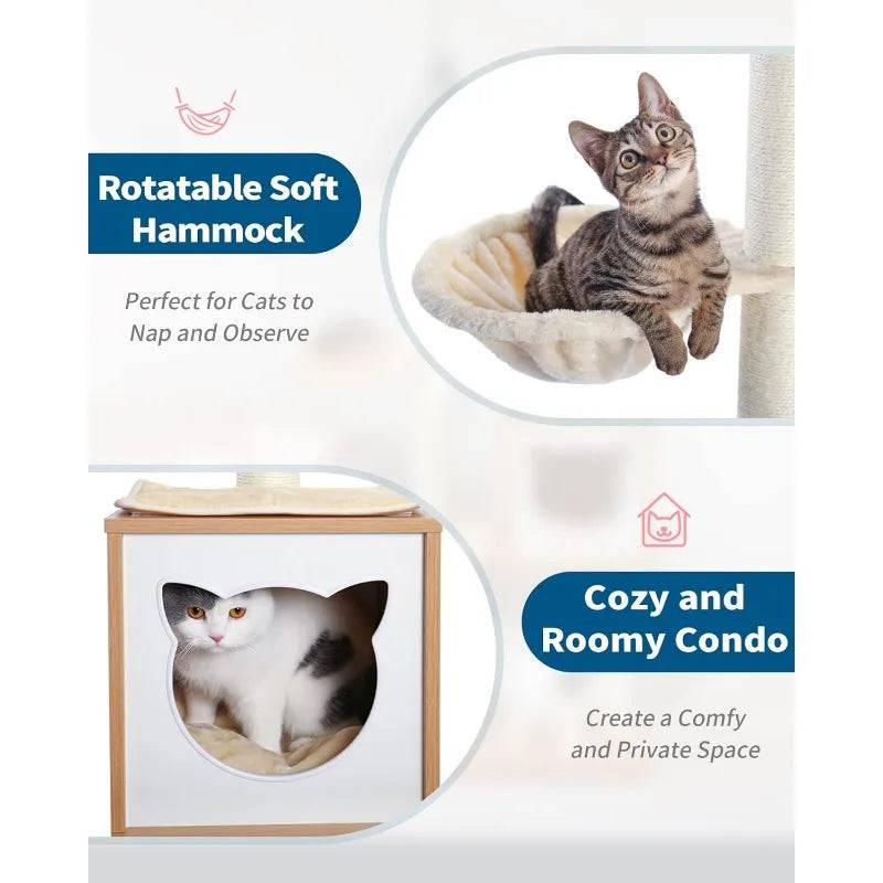 65.6" Cat Tree House Condo Cat’s Activity Center with Soft Perch Fully Wrapped Scratching Sisal Post TRENDYPET'S ZONE