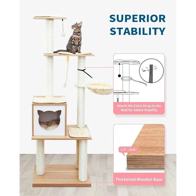 65.6" Cat Tree House Condo Cat’s Activity Center with Soft Perch Fully Wrapped Scratching Sisal Post TRENDYPET'S ZONE
