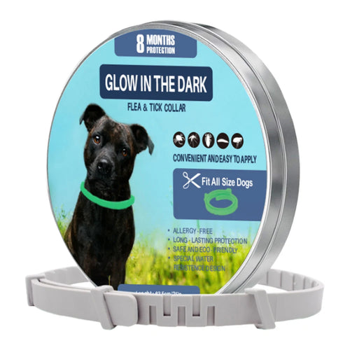 8-Month Flea & Tick Collar for Dogs – Natural, Waterproof, Adjustable & Glow-in-the-Dark Pest Protection
