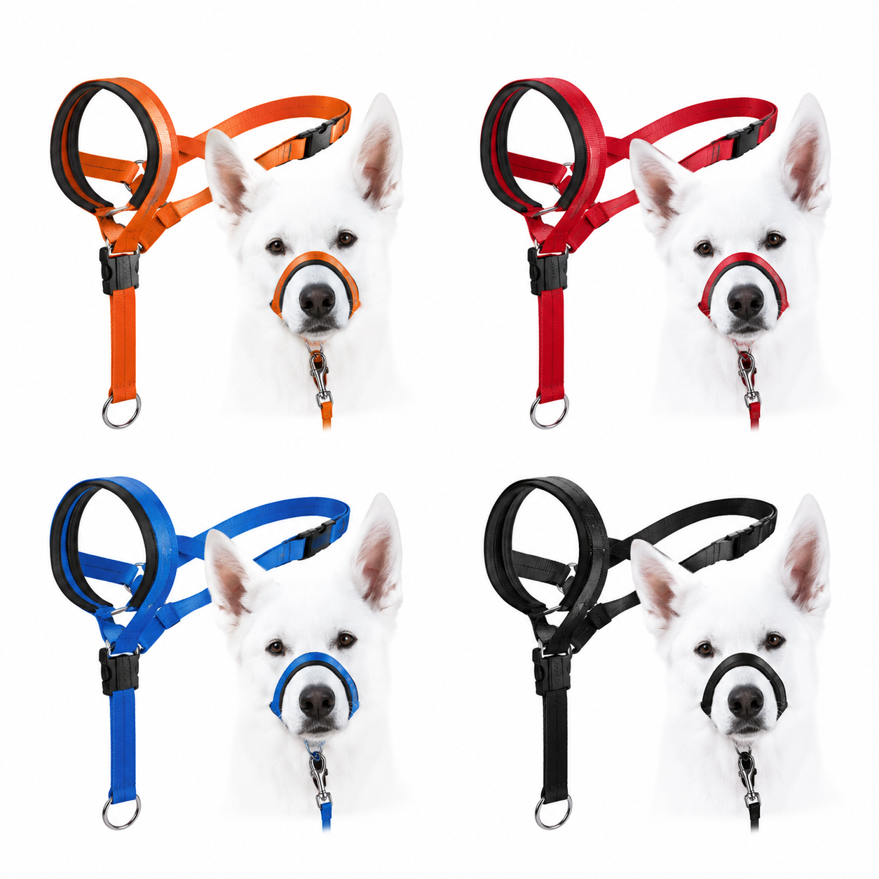 Orange adjustable nylon anti-bark dog muzzle and head halter from TrendyPet's Zone, designed for training and control.