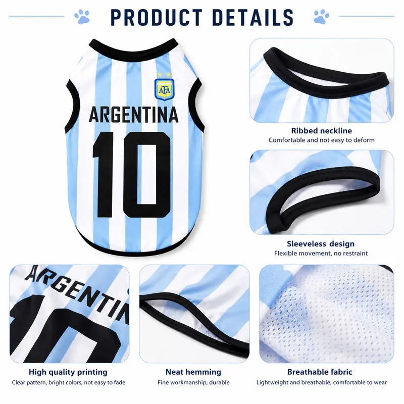 Argentine-themed dog sport jersey T-shirt by TrendyPet's Zone, summer puppy apparel with basketball-inspired design.