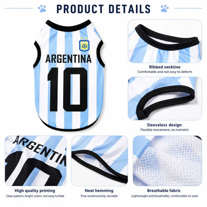 Argentine-themed dog sport jersey T-shirt by TrendyPet's Zone, summer puppy apparel with basketball-inspired design.
