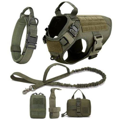 Army Green Durable Nylon Tactical Dog Harness Collar Leash Set - TrendyPet's Zone