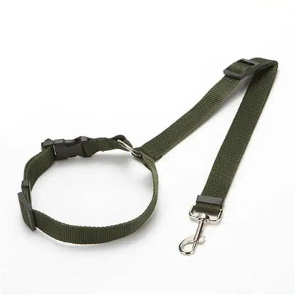 ArmyGreen Solid Color Two-in-one Pet Car Seat Belt Nylon Lead Leash Backseat Safety Belt Adjustable Dogs Harness Collar Pet Accessories - TrendyPet's Zone