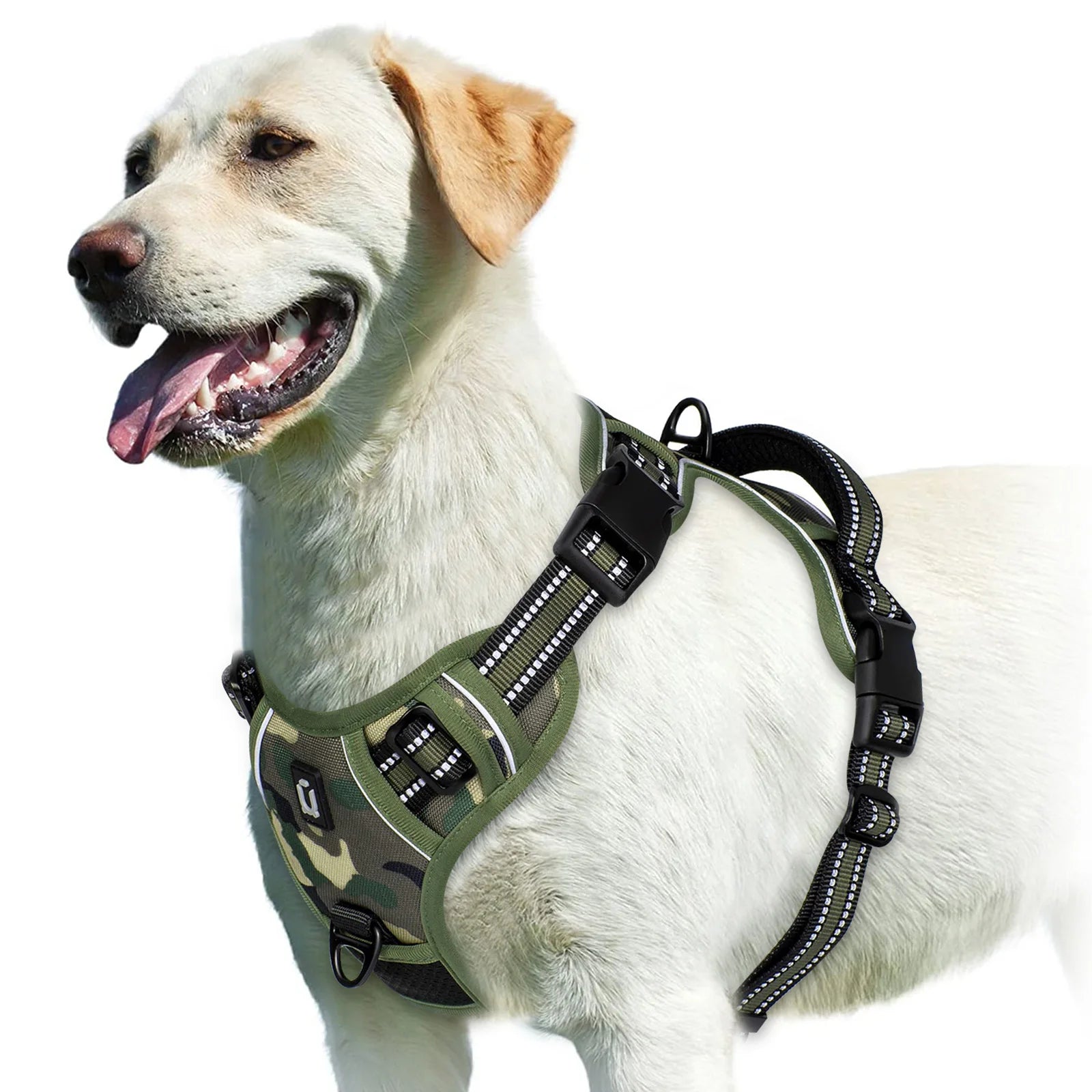 Army Green No-Pull Dog Adjustable Harness with Easy Control Handle - TrendyPet's Zone