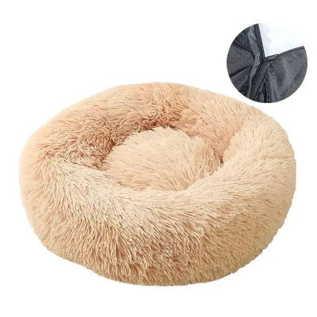 Beige Detachable Dog & Cat Bed With Zipper Round Mat Thicken Plush - TrendyPet's Zone