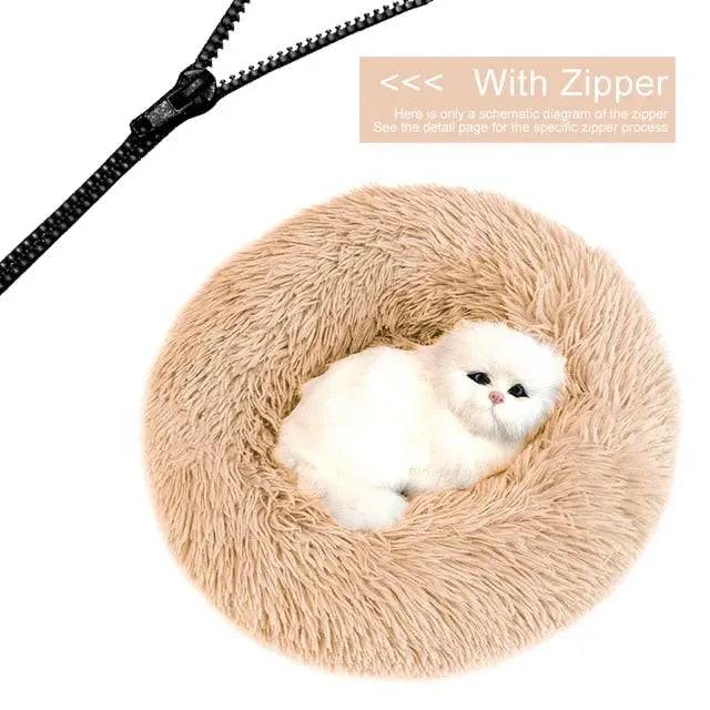 Beige Detachable Dog & Cat Bed With Zipper Round Mat Thicken Plush - TrendyPet's Zone