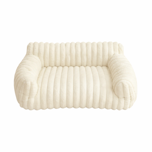 Beige Cat Sofa Bed – Soft Polyester Striped Pet Bed, Breathable All-Season Cozy Couch for Small to Medium Cats TrendyPet's Zone