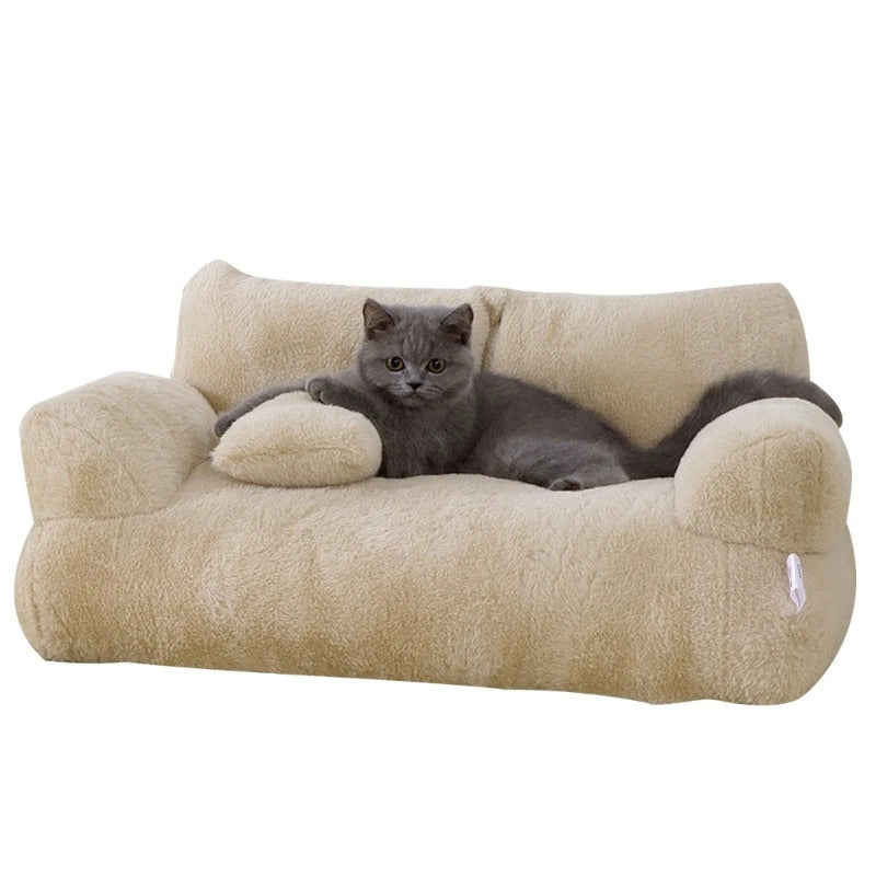 Beige Luxury Cat Bed Couch Plush Winter Warm Pet Nest - TrendyPet's Zone