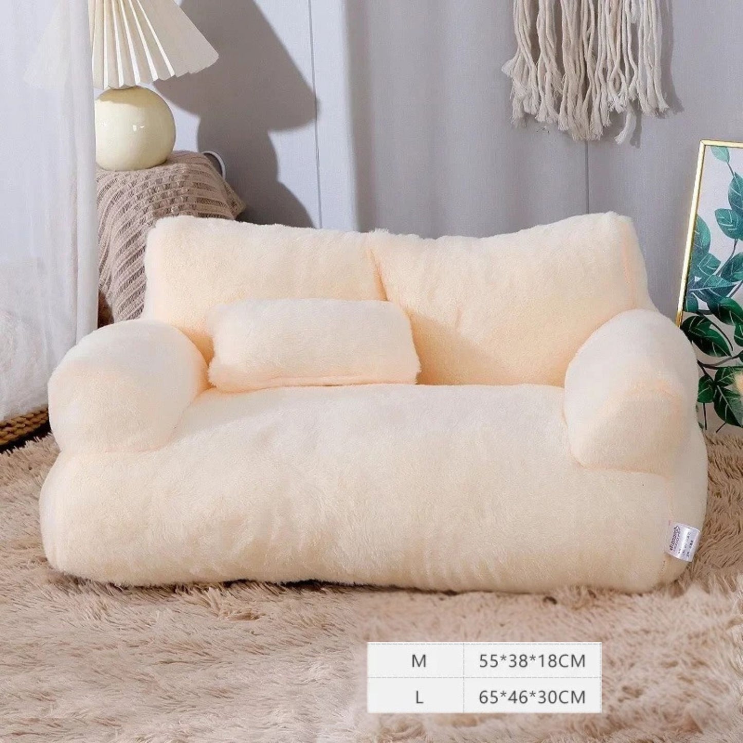 Beige Luxury Cat Bed Couch Plush Winter Warm Pet Nest - TrendyPet's Zone