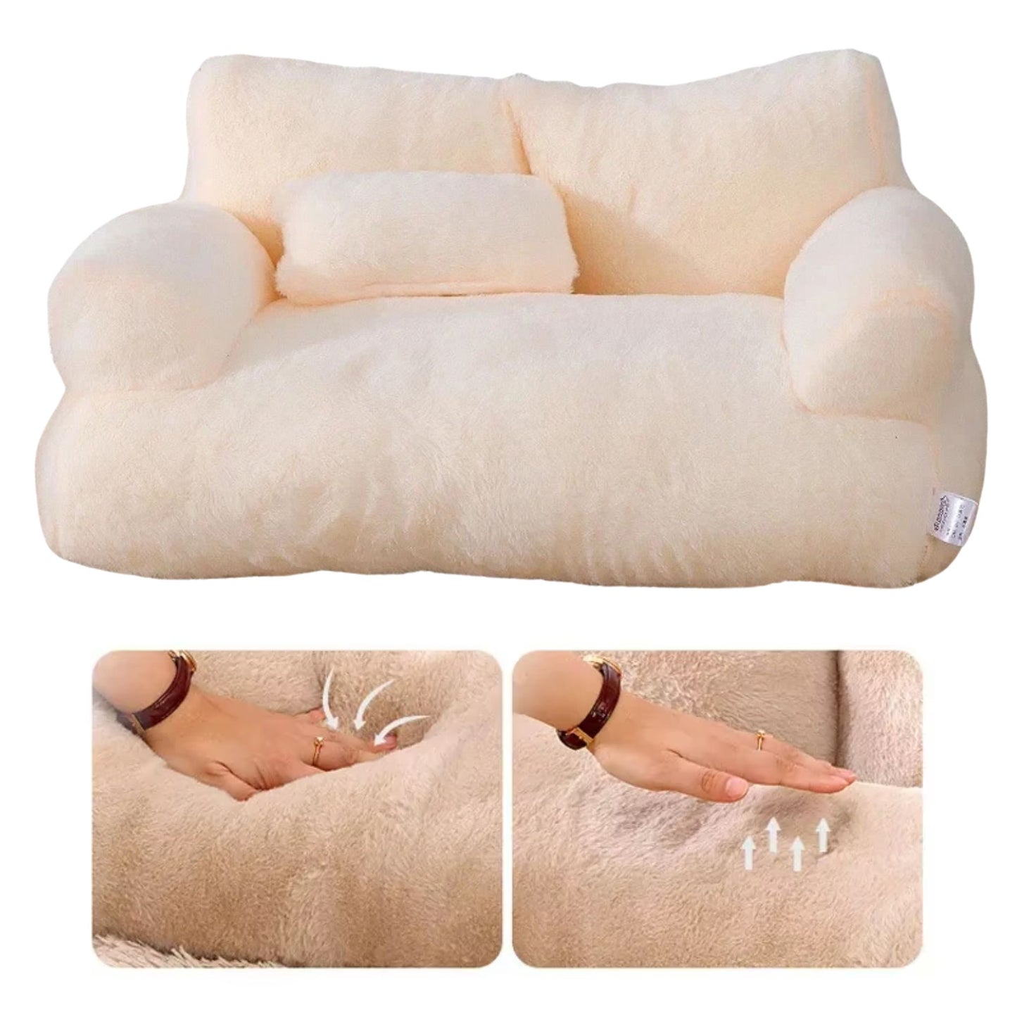Beige Luxury Cat Bed Couch Plush Winter Warm Pet Nest - TrendyPet's Zone