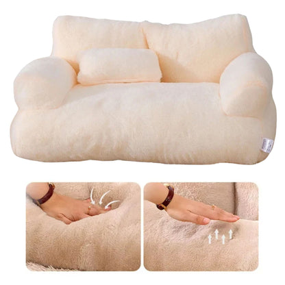 Beige Luxury Cat Bed Couch Plush Winter Warm Pet Nest - TrendyPet's Zone