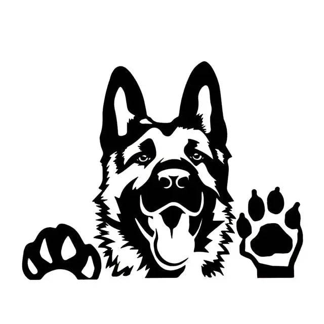 Black vinyl German Shepherd dog car bumper sticker by TrendyPet's Zone, decorative motorcycle and laptop decal accessory.