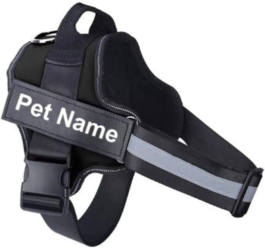 Black Dog Harness No Pull Reflective Breathable Pet Harness With Name For Dogs Custom Patch Adjustable Outdoor Walking Dog Supplies - TrendyPet's Zone