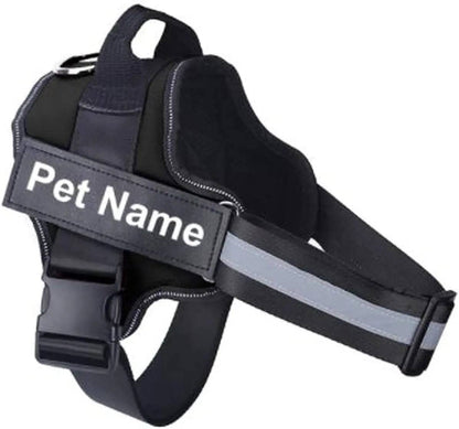 Black Dog Harness No Pull Reflective Breathable Pet Harness With Name For Dogs Custom Patch Adjustable Outdoor Walking Dog Supplies - TrendyPet's Zone