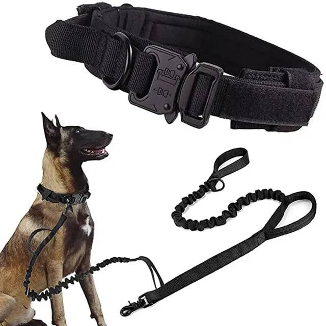 Black Durable Tactical Dog Collar Leash Set Military Pet Collars Heavy Duty For Dogs Training Accessories - TrendyPet's Zone