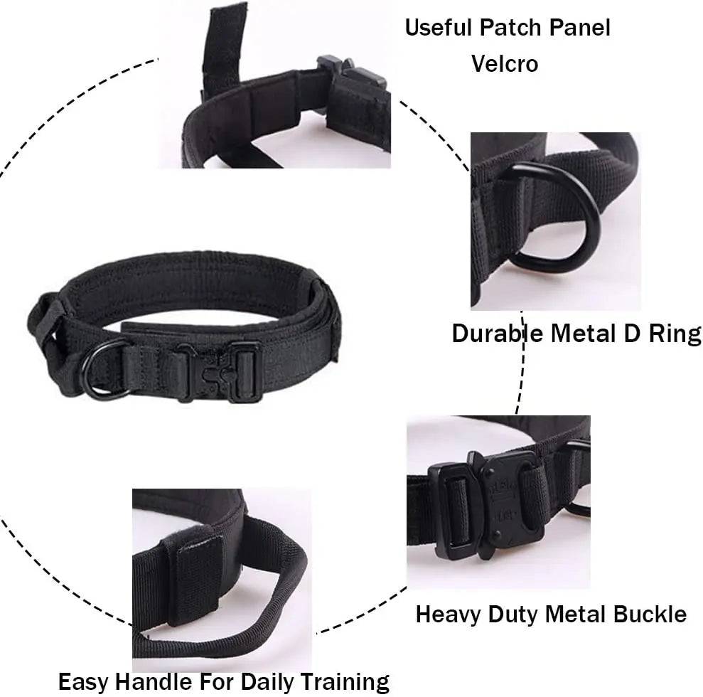 Black Durable Tactical Dog Collar Leash Set Military Pet Collars Heavy Duty For Dogs Training Accessories - TrendyPet's Zone