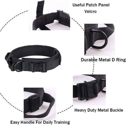 Black Durable Tactical Dog Collar Leash Set Military Pet Collars Heavy Duty For Dogs Training Accessories - TrendyPet's Zone