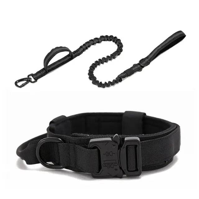 Black Durable Tactical Dog Collar Leash Set Military Pet Collars Heavy Duty For Dogs Training Accessories - TrendyPet's Zone