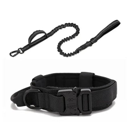 Black Durable Tactical Dog Collar Leash Set Military Pet Collars Heavy Duty For Dogs Training Accessories - TrendyPet's Zone