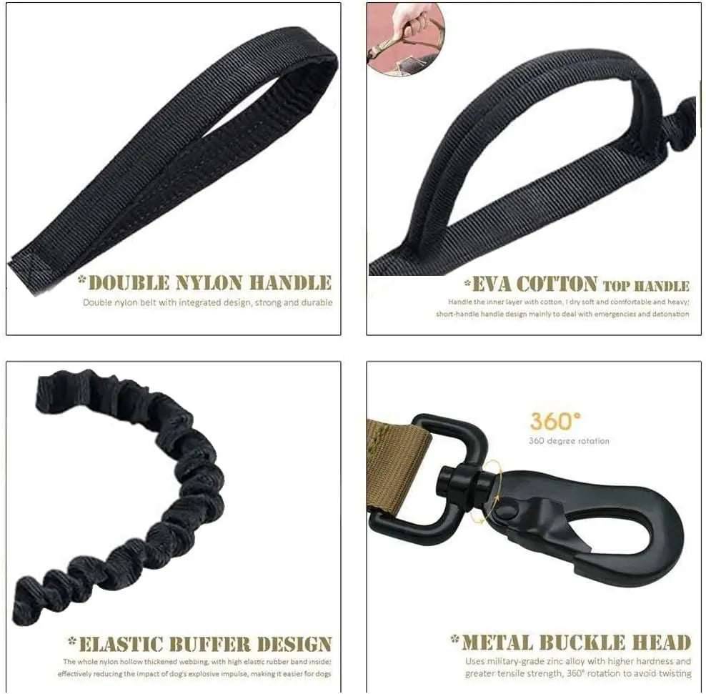 Black Durable Tactical Dog Collar Leash Set Military Pet Collars Heavy Duty For Dogs Training Accessories - TrendyPet's Zone