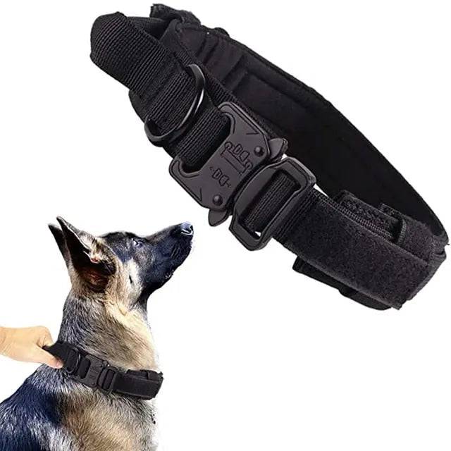 Black Durable Tactical Dog Collar Leash Set Military Pet Collars Heavy Duty For Dogs Training Accessories - TrendyPet's Zone