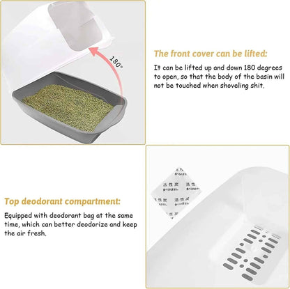 Black Fully Enclosed - Semi-sealed Pet Cat Litter Box Anti-Splash Deodorant Cat Toilet Two-Way Litter Tray with Shovel Litter Tray TRENDYPET'S ZONE