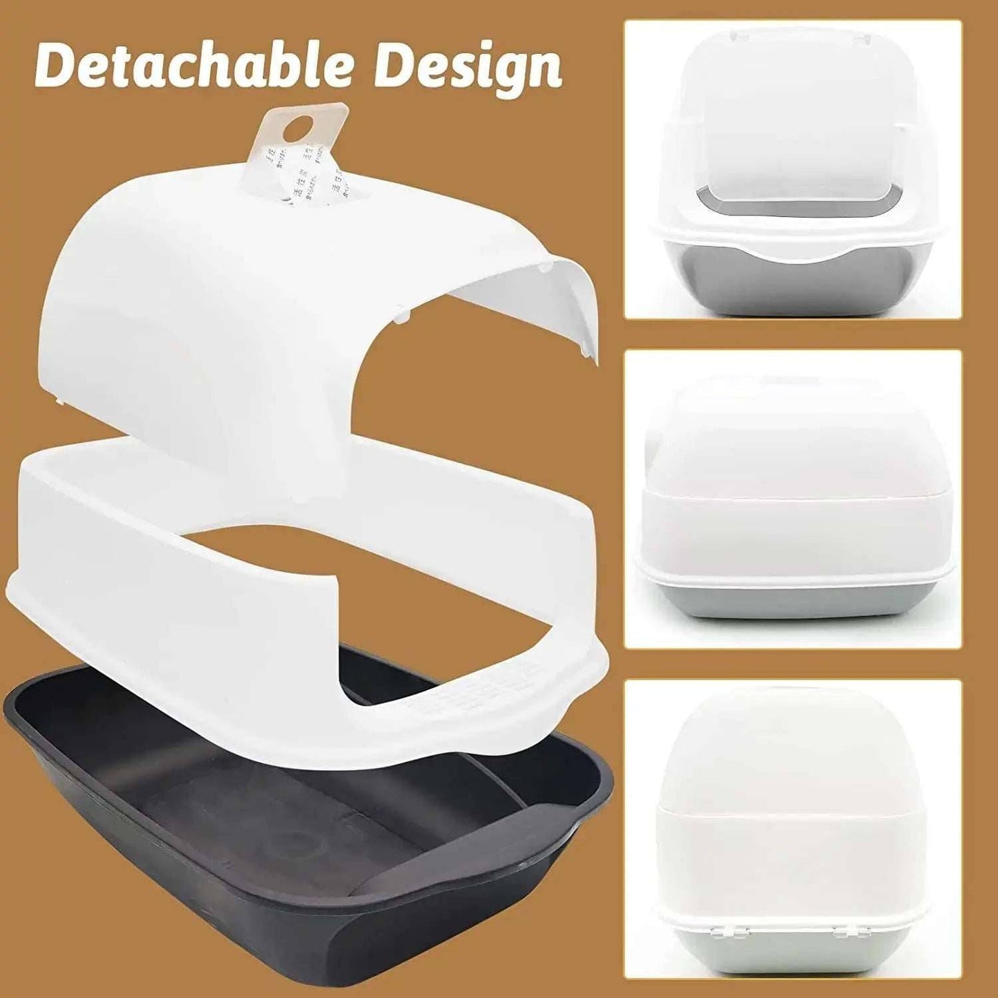 Black Fully Enclosed - Semi-sealed Pet Cat Litter Box Anti-Splash Deodorant Cat Toilet Two-Way Litter Tray with Shovel Litter Tray TRENDYPET'S ZONE