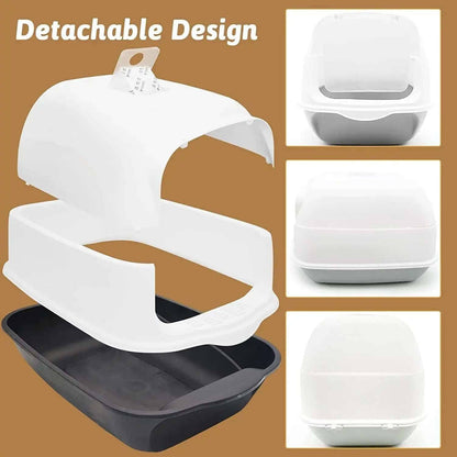 Black Fully Enclosed - Semi-sealed Pet Cat Litter Box Anti-Splash Deodorant Cat Toilet Two-Way Litter Tray with Shovel Litter Tray TRENDYPET'S ZONE