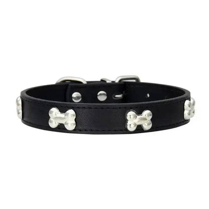 Black Pet Dog Collar Bone Leather Durable Pet Supplies Accessories Neck Strap Collar for Dog Puppy Pug Collars for Small Large Dogs - TrendyPet's Zone