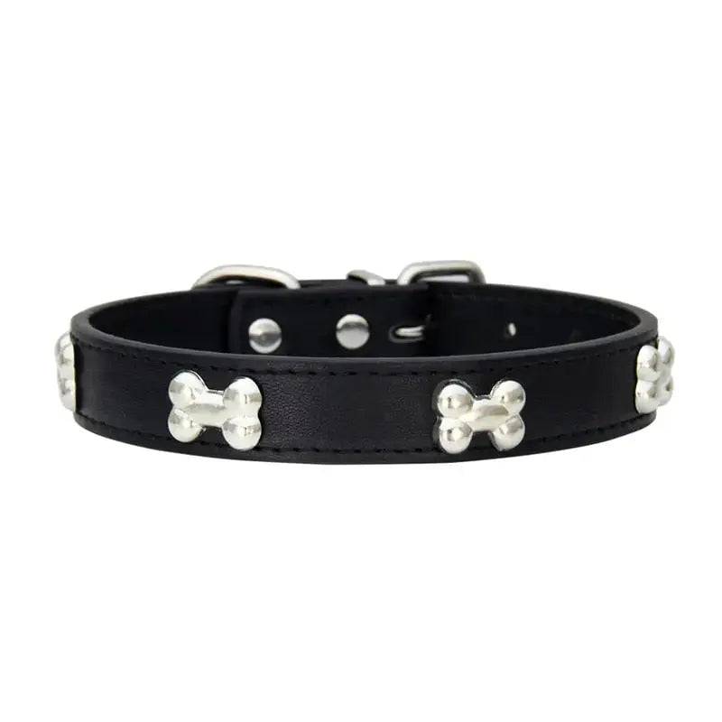 Black Pet Dog Collar Bone Leather Durable Pet Supplies Accessories Neck Strap Collar for Dog Puppy Pug Collars for Small Large Dogs - TrendyPet's Zone
