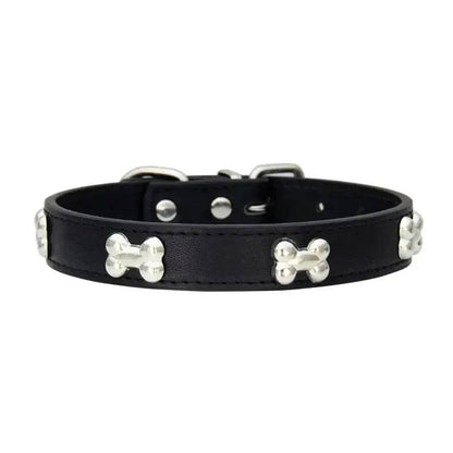 Black Pet Dog Collar Bone Leather Durable Pet Supplies Accessories Neck Strap Collar for Dog Puppy Pug Collars for Small Large Dogs - TrendyPet's Zone