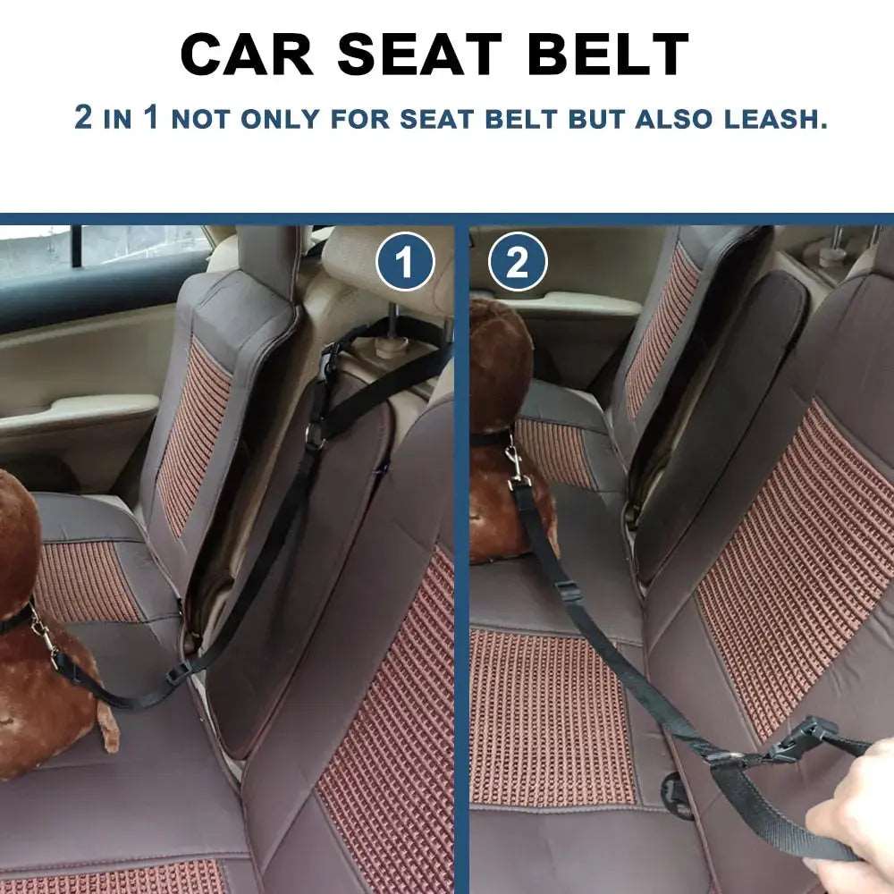 Black Solid Color Two-in-one Pet Car Seat Belt Nylon Lead Leash Backseat Safety Belt Adjustable Dogs Harness Collar Pet Accessories - TrendyPet's Zone
