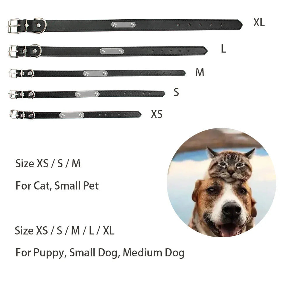 Black Adjustable PU Leather Dog Collar with ID Tag TRENDYPET'S ZONE