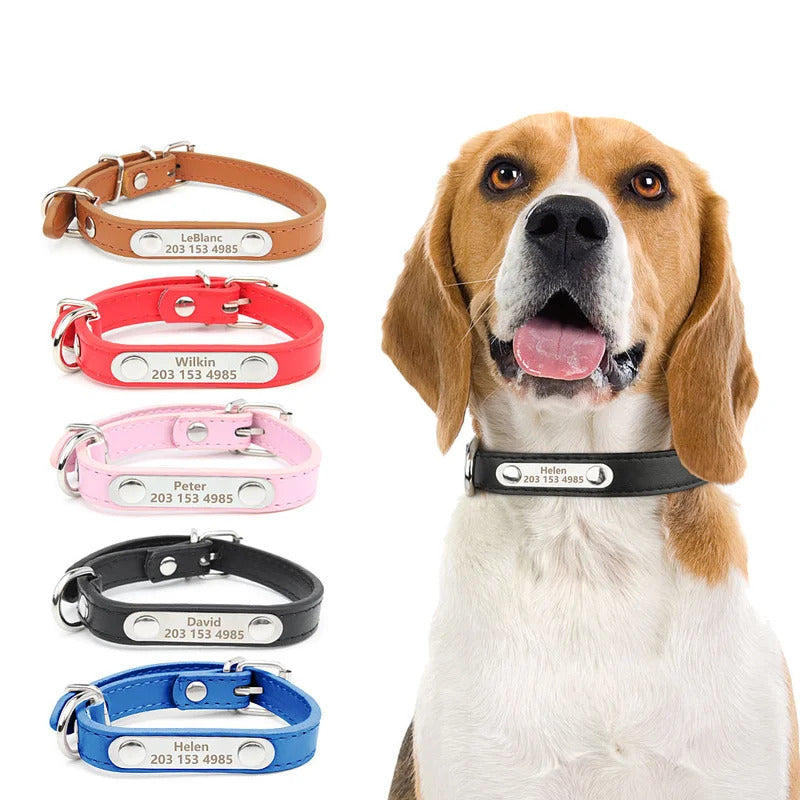 Black Adjustable PU Leather Dog Collar with ID Tag TRENDYPET'S ZONE