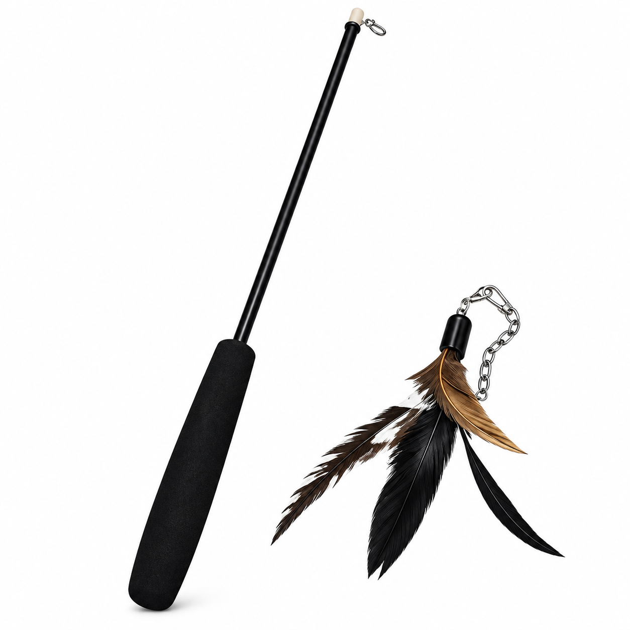 Black Interactive Cat Toy Kitten Teaser Stick Wand Pet Three-section Retractable Feather Stick Bell Catcher TrendyPet's Zone