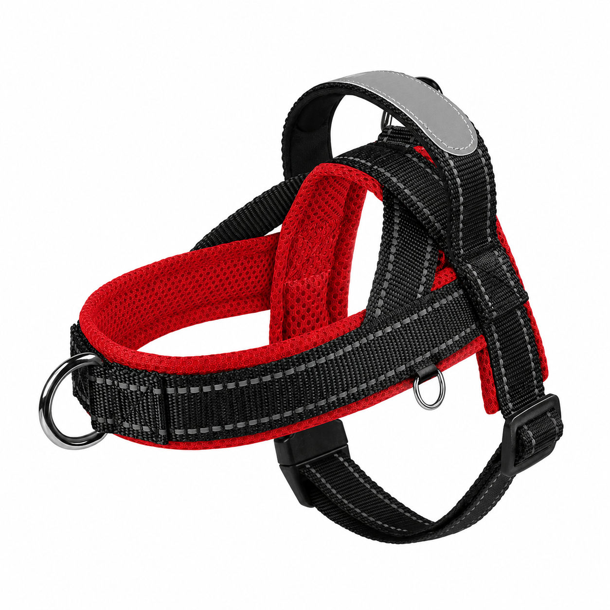Black Red Reflective No-Pull Dog Harness with Handle – Adjustable Nylon Pet Vest for Small Medium Large Dogs