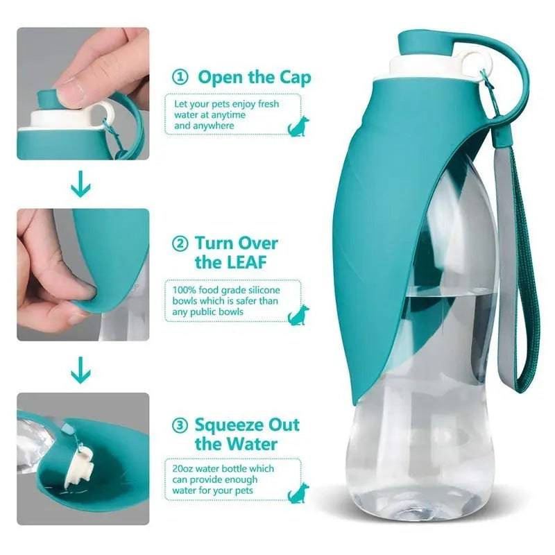Blue 580ml Portable Pet Water Bottle Silicone Travel Bowl Outdoor Pet Water Dispenser - TrendyPet's Zone