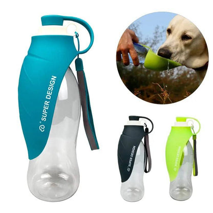 Blue 580ml Portable Pet Water Bottle Silicone Travel Bowl Outdoor Pet Water Dispenser - TrendyPet's Zone