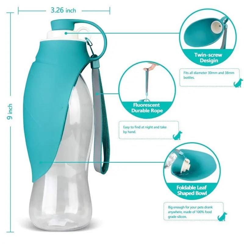 Blue 580ml Portable Pet Water Bottle Silicone Travel Bowl Outdoor Pet Water Dispenser - TrendyPet's Zone