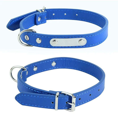 Blue Adjustable PU Leather Dog Collar with ID Tag TRENDYPET'S ZONE