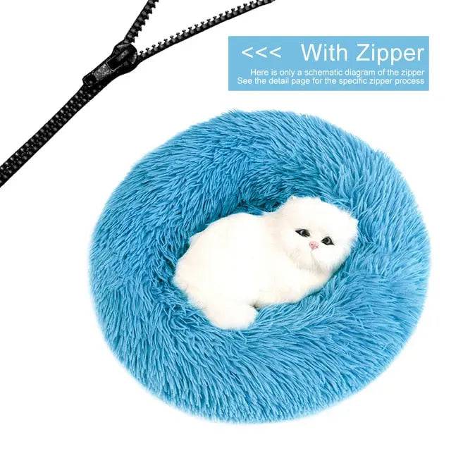 Blue Detachable Dog & Cat Bed With Zipper Round Mat Thicken Plush - TrendyPet's Zone