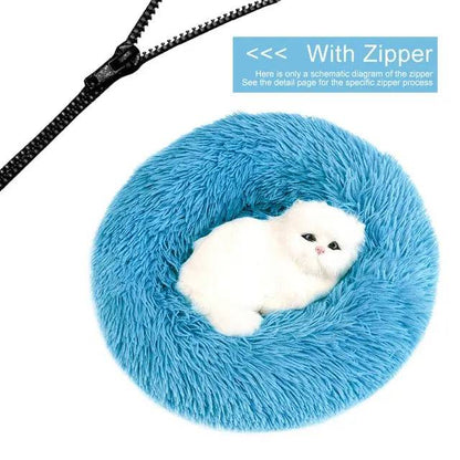 Blue Detachable Dog & Cat Bed With Zipper Round Mat Thicken Plush - TrendyPet's Zone