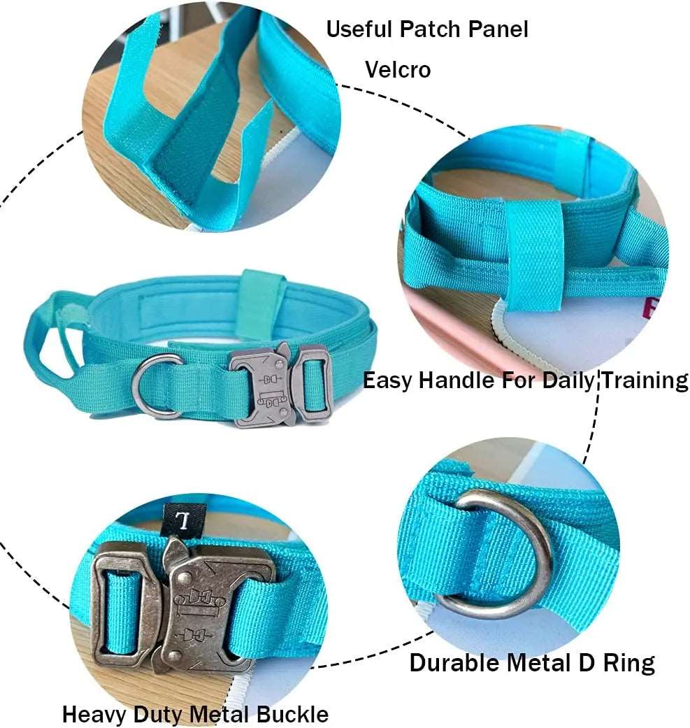 Blue Durable Tactical Dog Collar Leash Set Military Pet Collars Heavy Duty For Dogs Training Accessories - TrendyPet's Zone