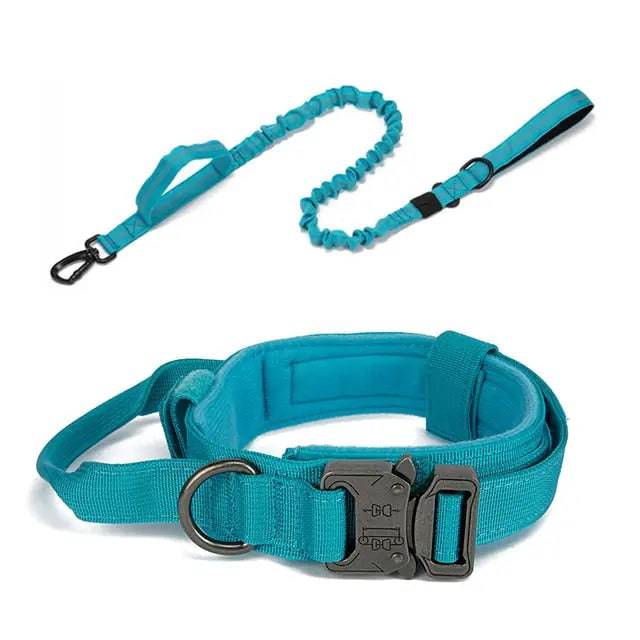 Blue Durable Tactical Dog Collar Leash Set Military Pet Collars Heavy Duty For Dogs Training Accessories - TrendyPet's Zone