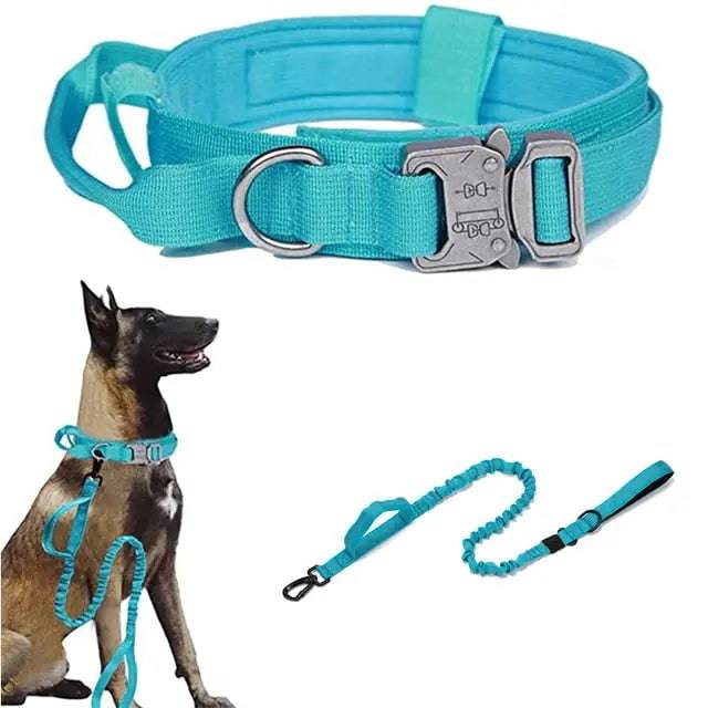 Blue Durable Tactical Dog Collar Leash Set Military Pet Collars Heavy Duty For Dogs Training Accessories - TrendyPet's Zone