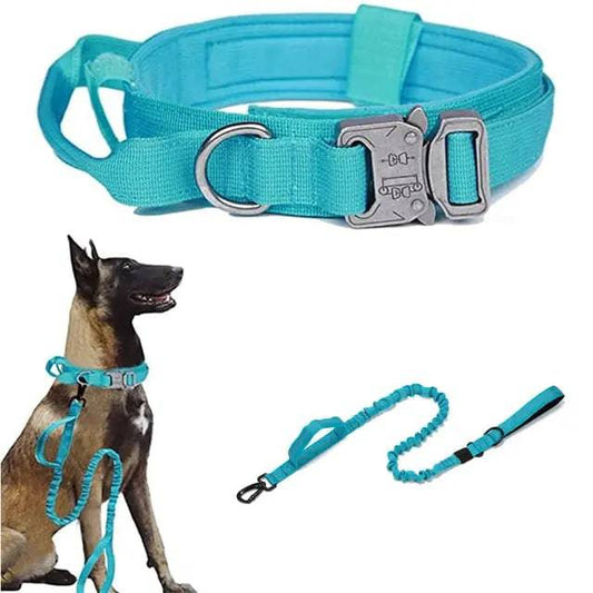 Blue Durable Tactical Dog Collar Leash Set Military Pet Collars Heavy Duty For Dogs Training Accessories - TrendyPet's Zone