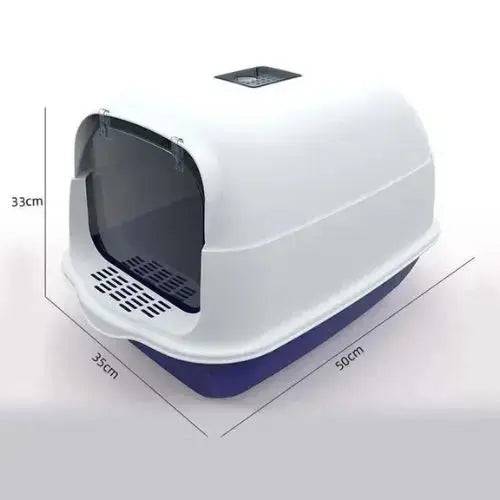 Blue Fully Enclosed - Semi-sealed Pet Cat Litter Box Anti-Splash Deodorant Cat Toilet Two-Way Litter Tray with Shovel Litter Tray - TrendyPet's Zone